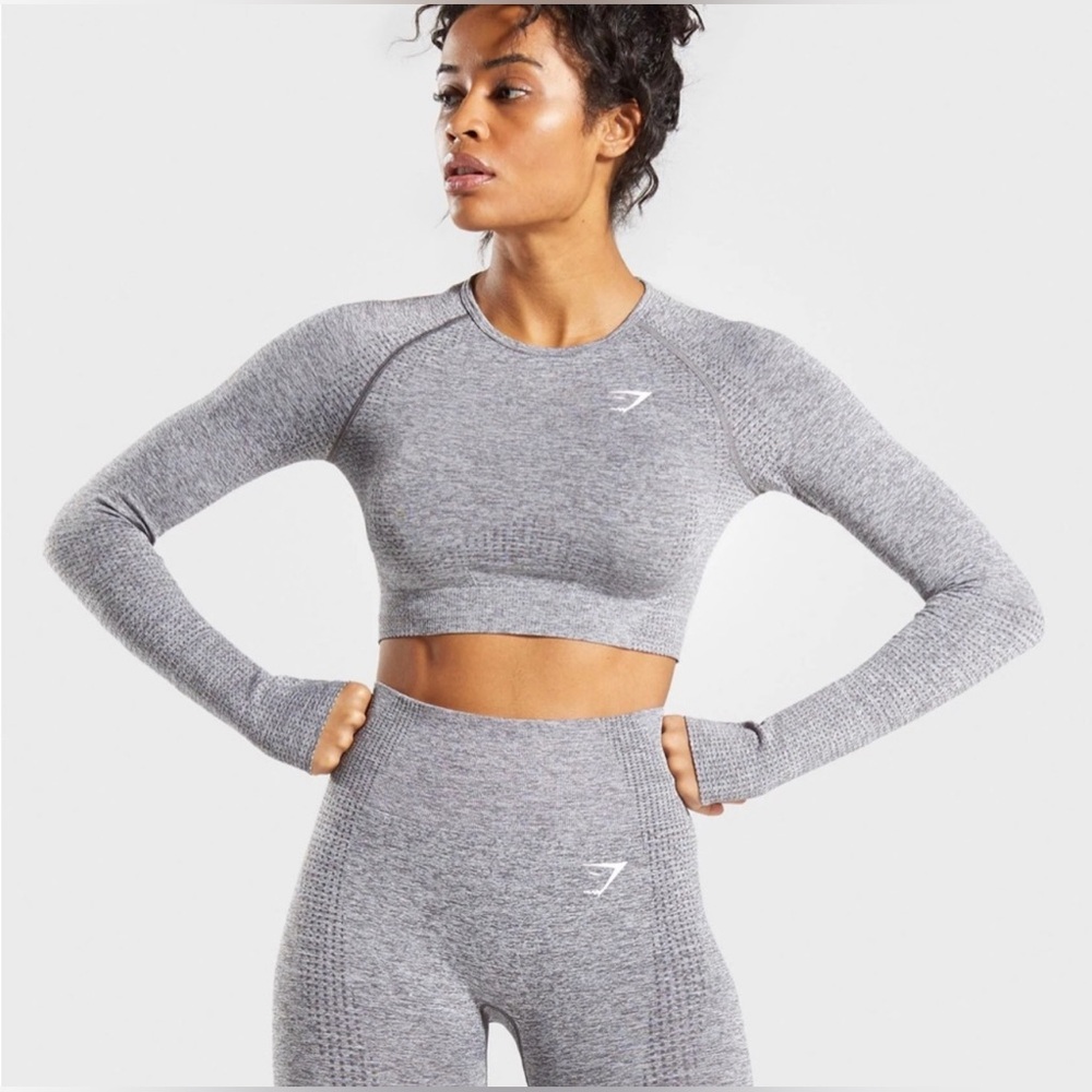 Gymshark Vital Seamless Long Sleeve Crop Top, color Smokey Grey Marl, size XS